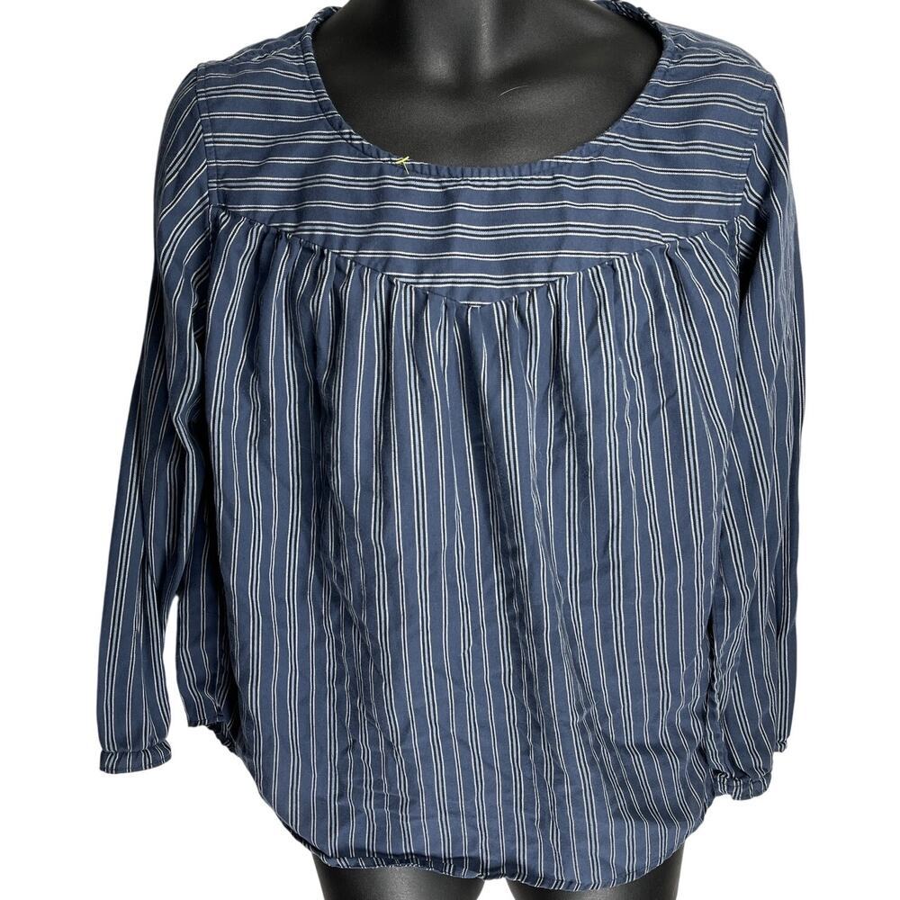Lee Shape Illusions Top Size L Blue Striped Scoop Neck Long Sleeve Boho Hippie